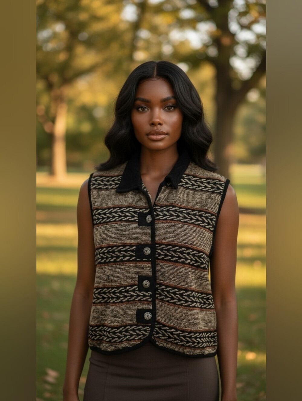 New Directions Vintage Boho Sweater Vest Aztec Western Fair Isle Knit Size L